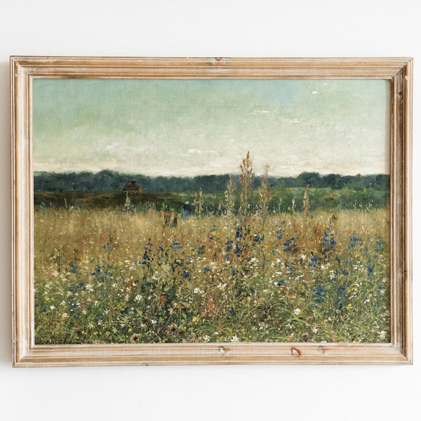 French Vintage Landscape Painting | Printable Digital Wall Art | French Countryside Wildflower Field Poster | Farmhouse Decor | GG-42