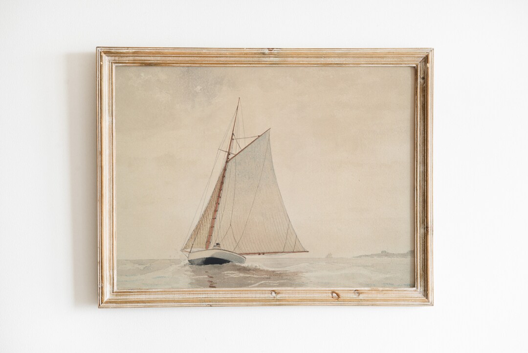 Vintage Sailboat Painting | Printable Digital Wall Art in Square ...