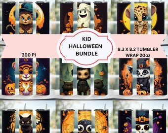 50+ Kinder Halloween Becher Wrap Bundle 20 oz Skinny Tumbler Sublimation Design PNG Spooky Fall PNG