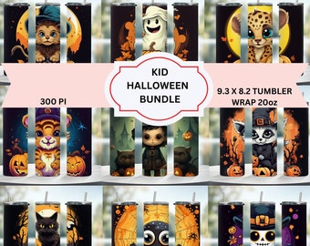 50+  Kids Halloween Tumbler wrap Bundle 20 oz Skinny Tumbler Sublimation Design PNG Spooky Fall PNG