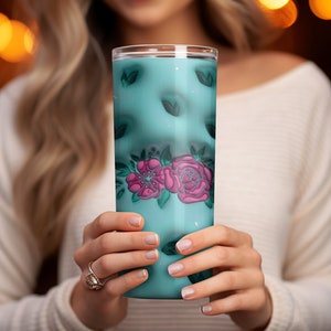 Paquete de envoltura de vaso inflable floral, paquete de envoltura de vaso de hojaldre inflado en 3D, paquete de diseño de vaso, envoltura de vaso recto de 20 oz, descarga digital
