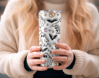 Inflated Halloween Tumbler Wrap Bundle 3D Puff Halloween Tumbler Wraps 20oz Skinny Sublimation Digital Downloads Spooky Skeleton Ghost