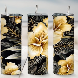 Tropical Flowers Tumbler 20oz skinny tumbler sublimation design downloads Spring Flower wrap digital download PNG