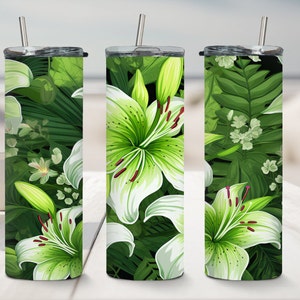 Tropical Flowers Tumbler 20oz skinny tumbler sublimation design downloads Spring Flower wrap digital download PNG