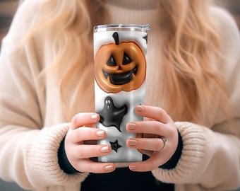 Inflated Halloween Tumbler Wrap Bundle 3D Puff Halloween Tumbler Wraps 20oz Skinny Sublimation Digital Downloads Spooky Skeleton Ghost