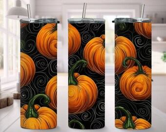 Halloween Pumpkin Tumbler Sublimation Design, 20 oz (Digital Download)