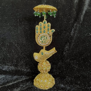Gold Ya Abbas Alam with Mashq Base | 3D Standing Panja Decor | Shia Islamic Gift for Majlis & Ziyarat