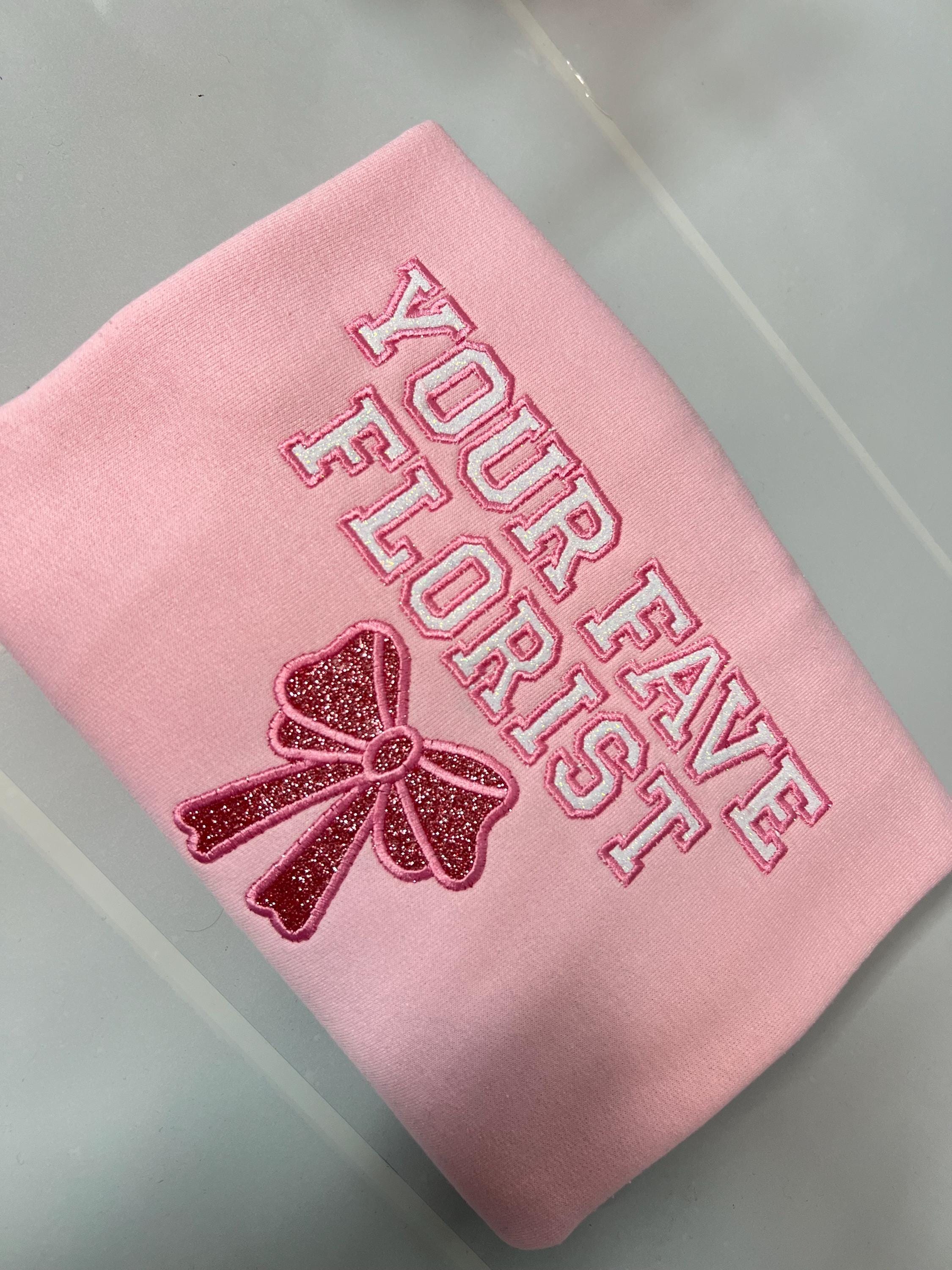 Your Favorite Florist Crewneck – Pink Glitter with Bow - Thumbnail 3