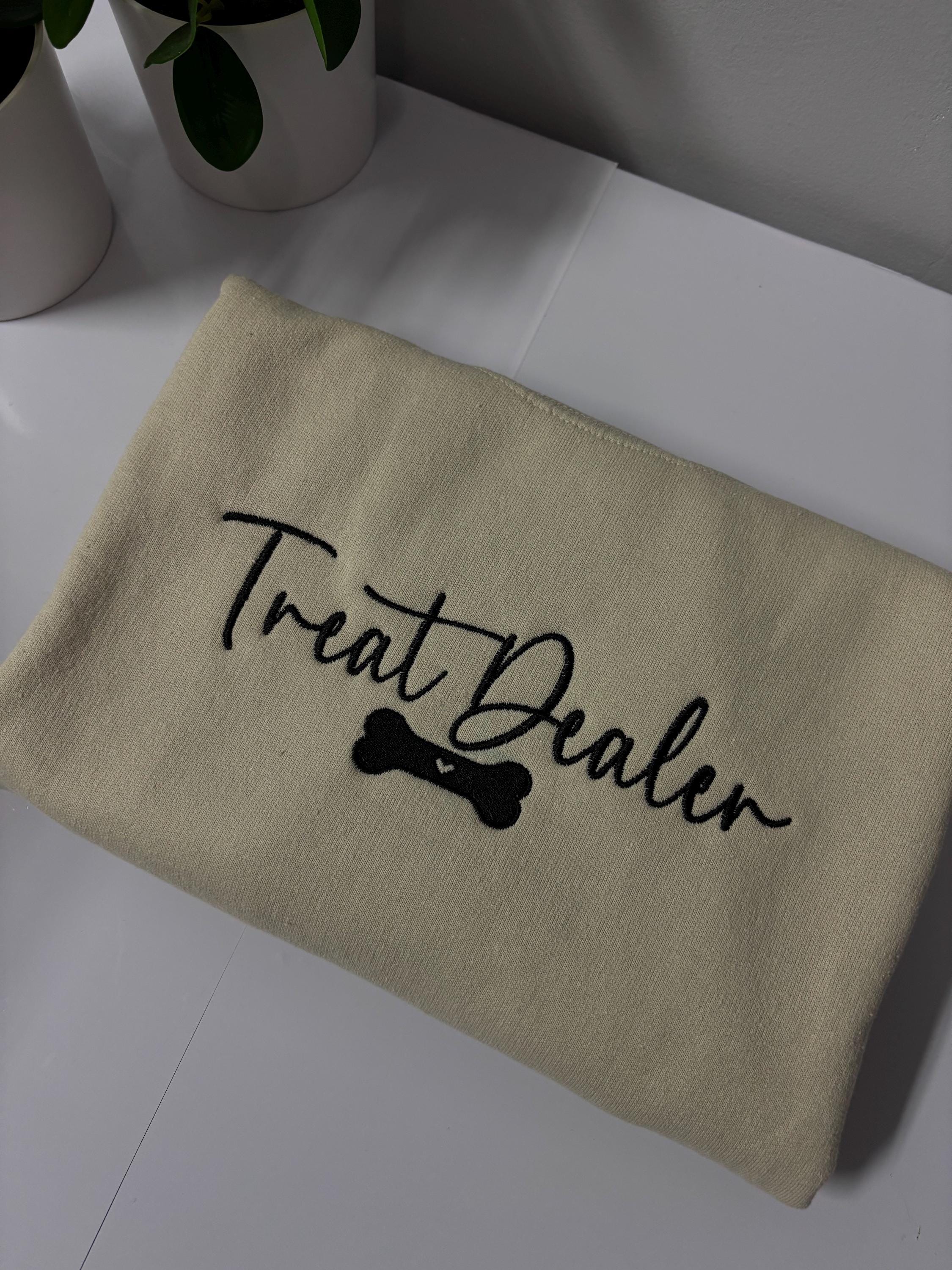 Treat Dealer” Dog Lover Hoodie/Crewneck – Sand Color, Embroidered Sweatshirt, Pet Lover Gift, Trendy Minimalist Design - Thumbnail 3