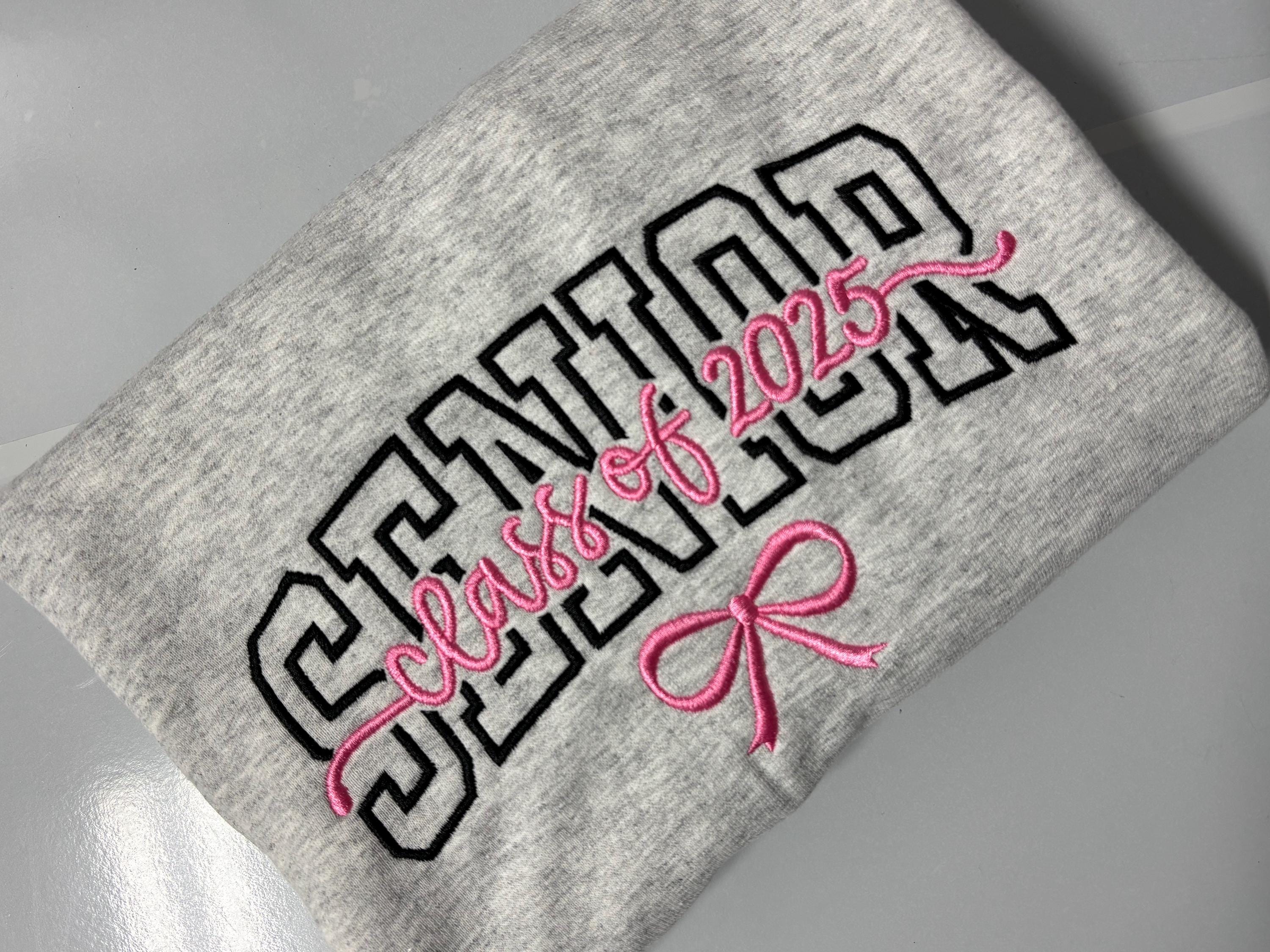 Senior 2025 Bow Embroidered Crewneck- Customizable Graduation Sweatshirt - Thumbnail 2