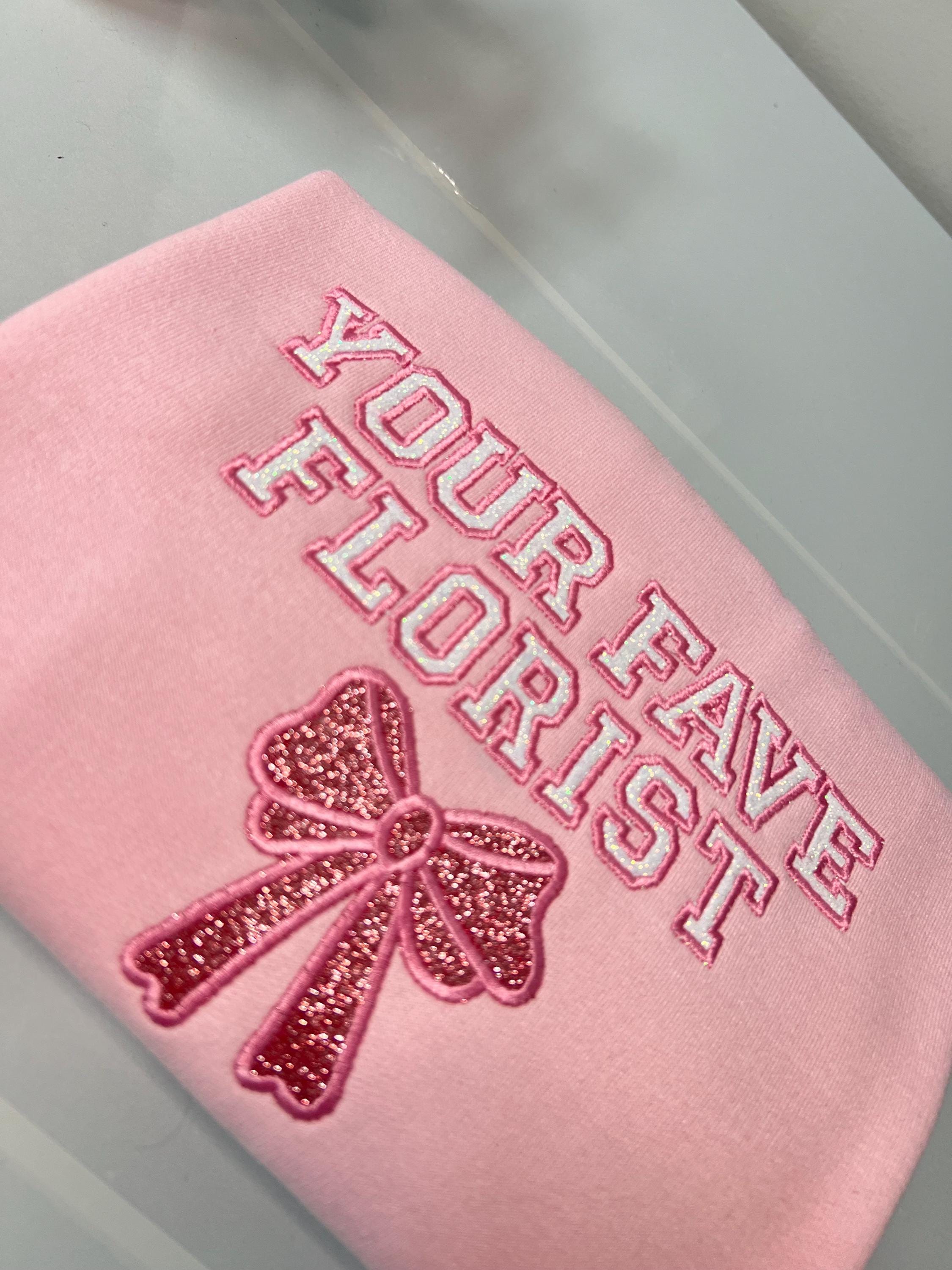 Your Favorite Florist Crewneck – Pink Glitter with Bow - Thumbnail 2