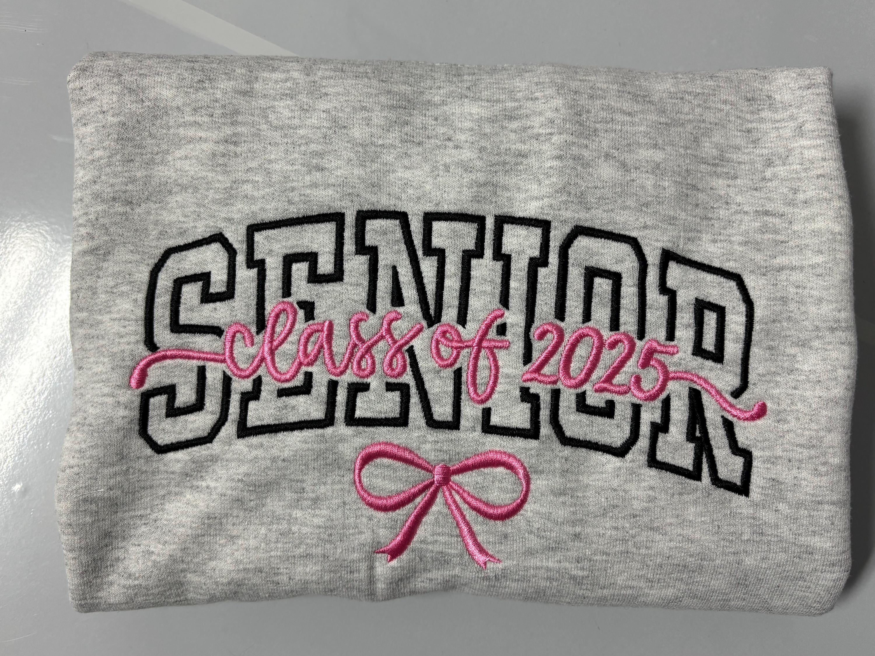 Senior 2025 Bow Embroidered Crewneck- Customizable Graduation Sweatshirt