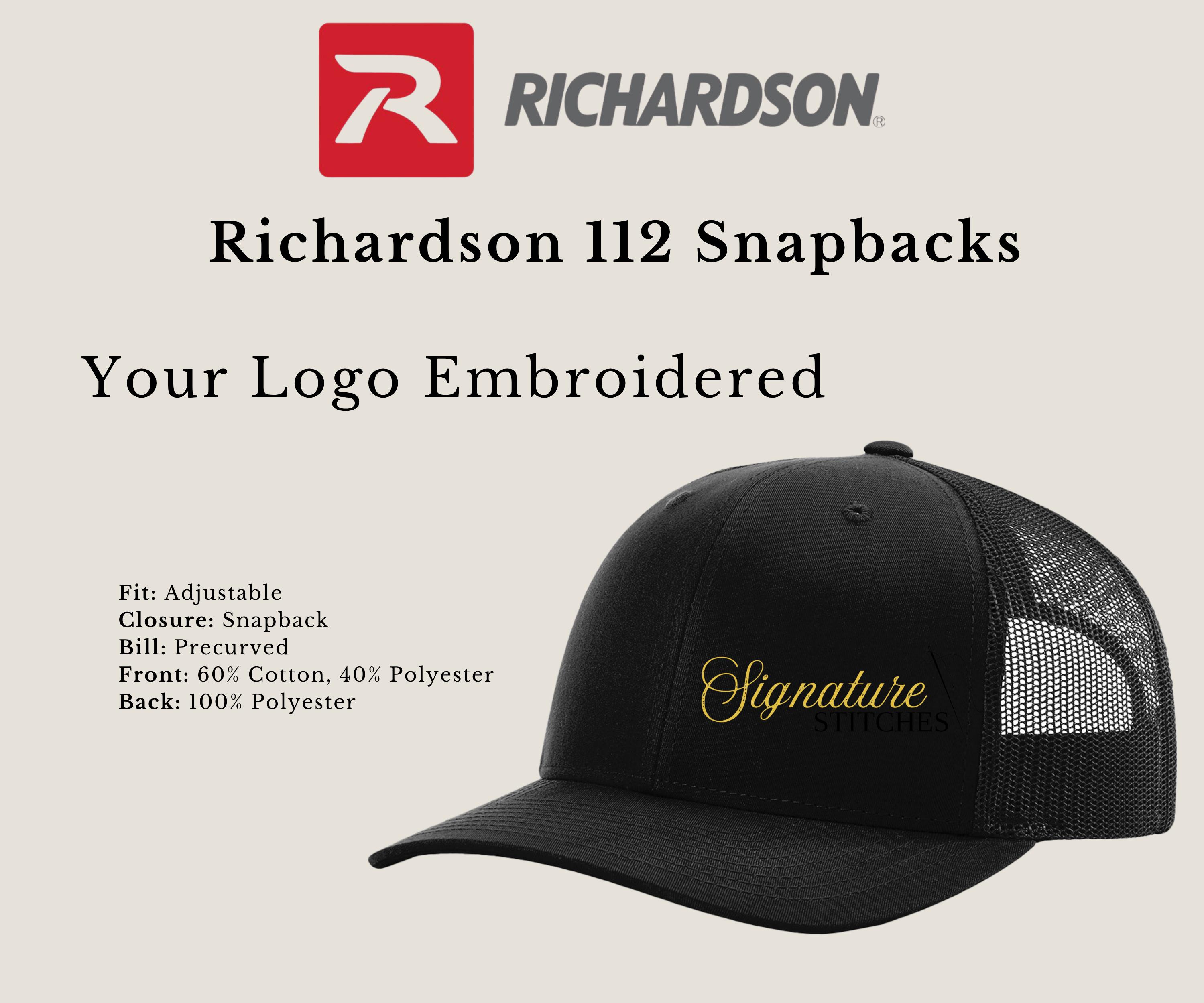 Custom Embroidered Hats | Richardson 112 Trucker Caps | Custom Business Logo | Personalized Hats | Branded Hats | Employee Gift