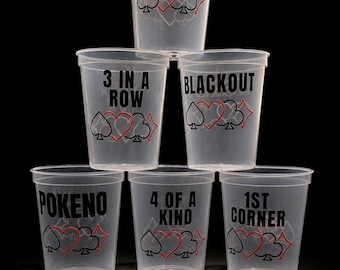 Vasos para Noche de Juegos de Pokeno, Juego de Vasos Reutilizables para Fiestas, Vasos Personalizados, Noche de Juegos, Vasos para Estadios, Vasos Irrompibles, Vasos Transparentes, Vasos Blancos