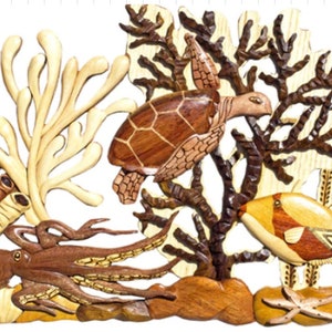 Underwater Ocean Art - Deluxe Coral Scene with Turtle and Octopus