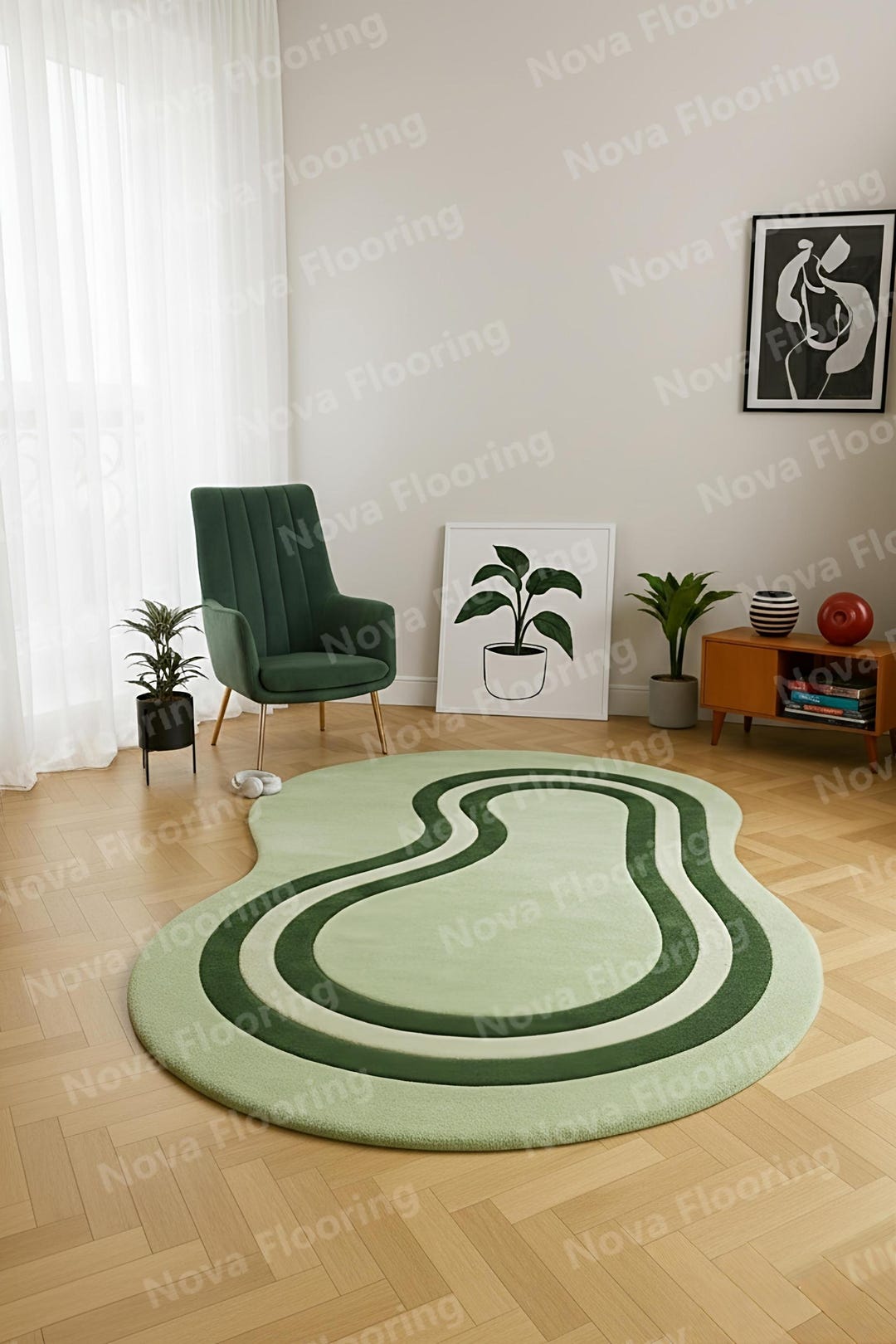 Hand Tufted Organic Shape Rug | Modern Green Abstract Wool Carpet ...