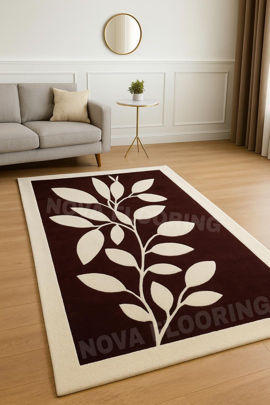 Maroon Rug Patterns Hand-tufted Wool Rug | Maroon Floral Leaf Design for Living Room ...