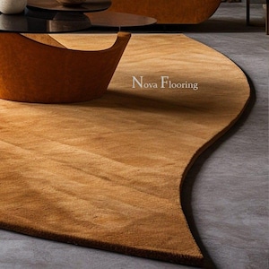 Modern Abstract Irregular Shape Golden Premium Woolen Hand Tufted Red Color Area Rug Handmade For Living, Dining, Kids, Bedroom And Home