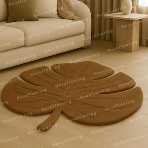 Leaf Rug Modern Abstract Irregular Shape Golden Premium Woolen Hand Tufted Area Rug Handmade For Living, Dining, Kids, Bedroom And Home 8x10