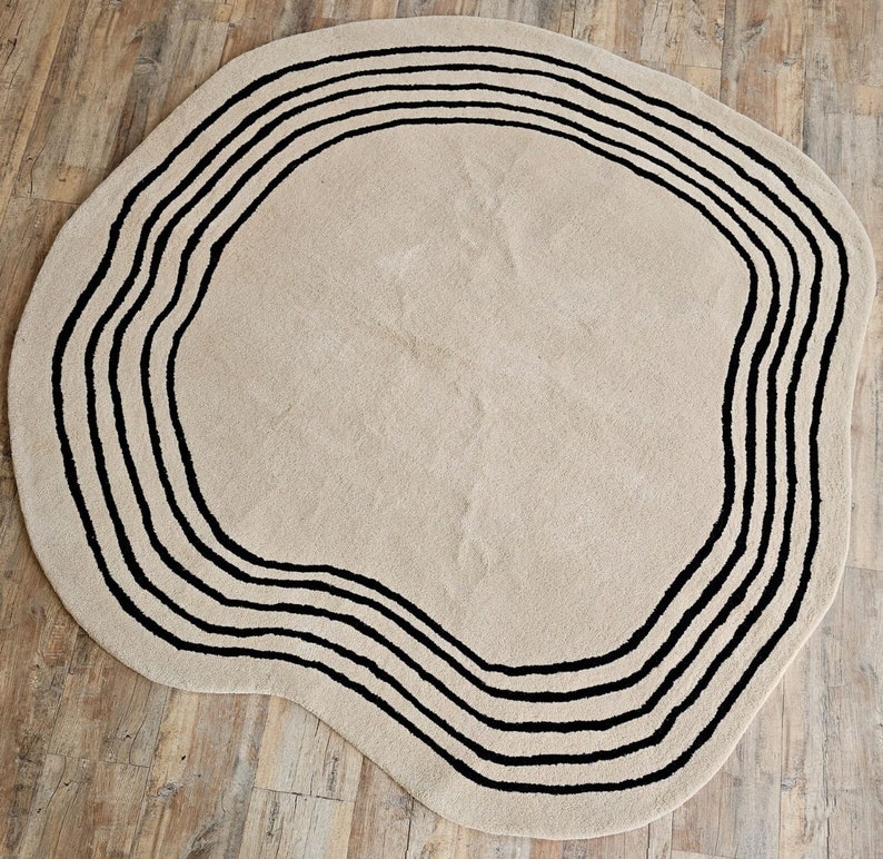 Solid Rug Bean Shaped Kidney Shaped Hand Tufted Large Area Rug Ivory ...
