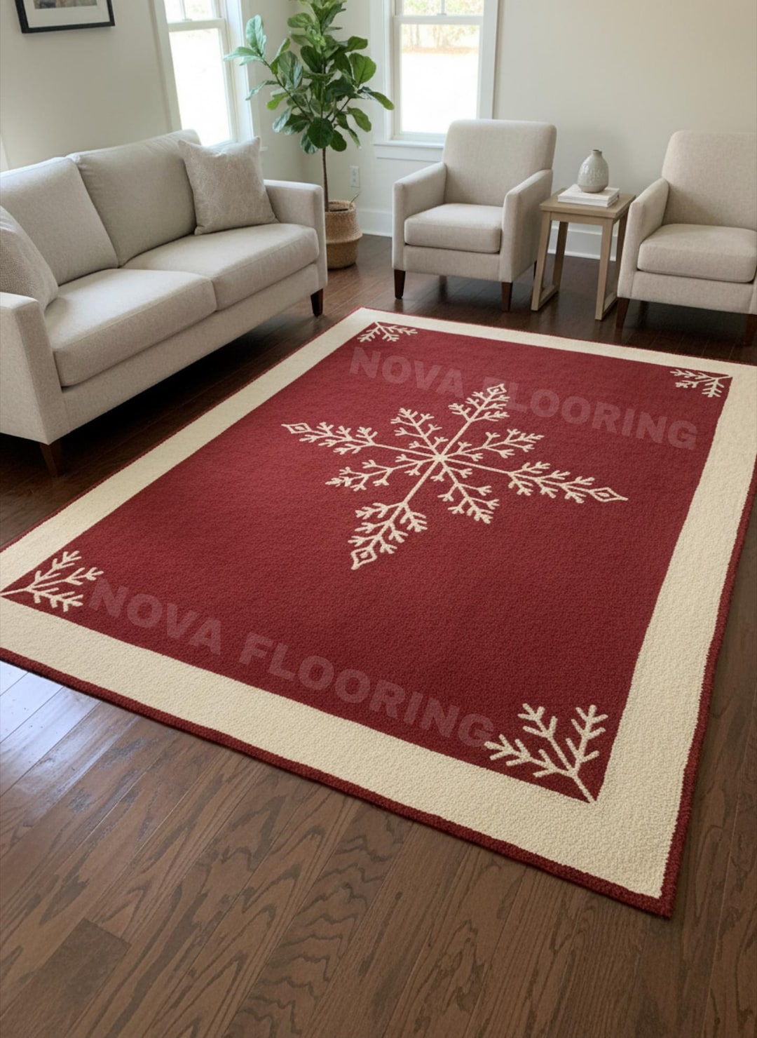 Hand-tufted Wool Christmas Rug – Red Snowflake Holiday Decor - Etsy