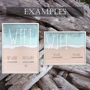 Beach Themed Wifi Sign, 3 sizes, Horizontal or Vertical, PDF Editable or Print and Handwrite
