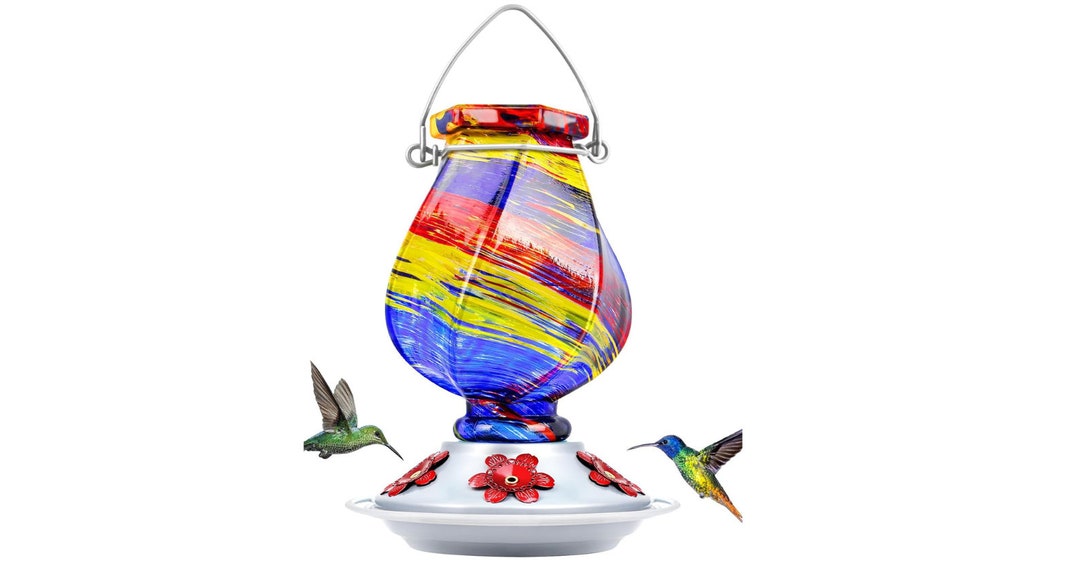 Hand Blown Glass Hummingbird Feeders for Outdoors Hanging 22 Etsy