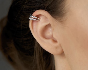 Sterlingzilveren manchetoorbel: minimalistisch dubbellaags, geen piercing