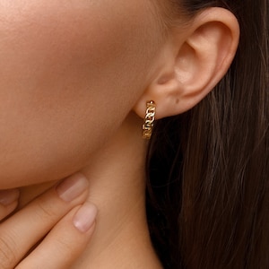S925 Sterling Silver Chain Hoop Earrings - Minimalist Design