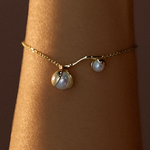 Gold Plated Sterling Silver Pearl Bracelet - Minimalist Bridal Jewelry