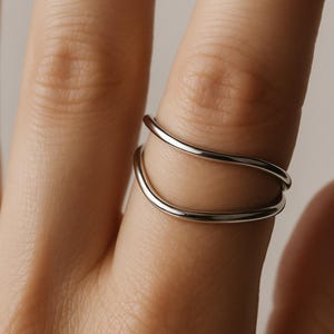 Adjustable Sterling Silver Double Band Ring - Gold & Silver Plated