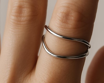 Verstellbarer Sterling Silber Doppelring - Gold & Silber vergoldet