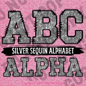 Doodle Silver Sequin Varsity Alpha PNG | Sublimação | Serigrafia | DTF | Alfabeto | Números | Fonte | Glitter