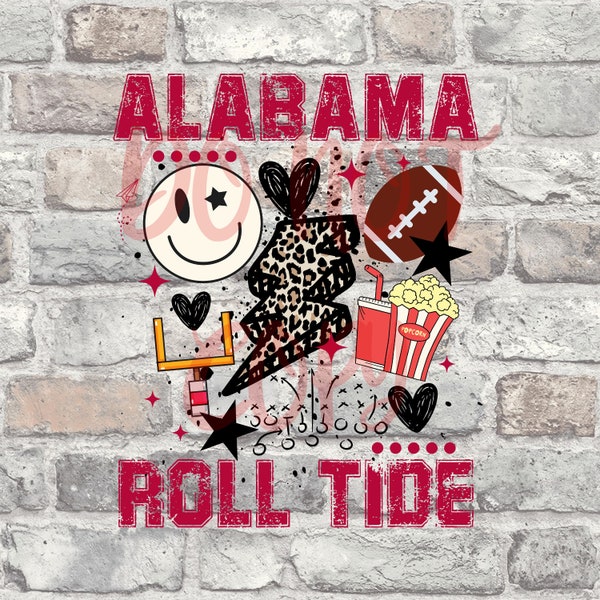 Retro Roll Tide PNG | Sublimation | Screen Print | DTF | Alabama | Football | Smiley Face | Checkered | Popcorn