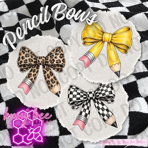 Pencil Bows Trio 3 Pack PNG | Instant Digital Download | DTF | Sublimation | Back to School | Coquette