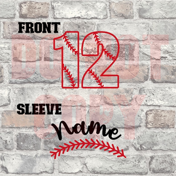 Custom Baseball Number w/Sleeve Print PNG | Sublimation | Screen Print | DTF | Sports | Personalized