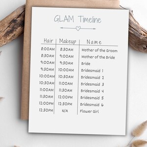 Wedding Party Glam Timeline Printable Wedding Day Itinerary Digital ...