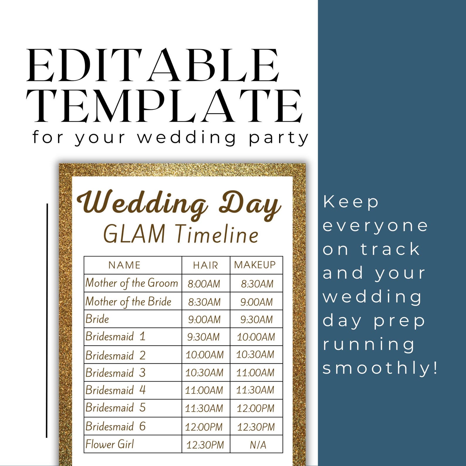 Bridal Hair and Makeup Timeline Wedding Day Gold Wedding Glam Schedule