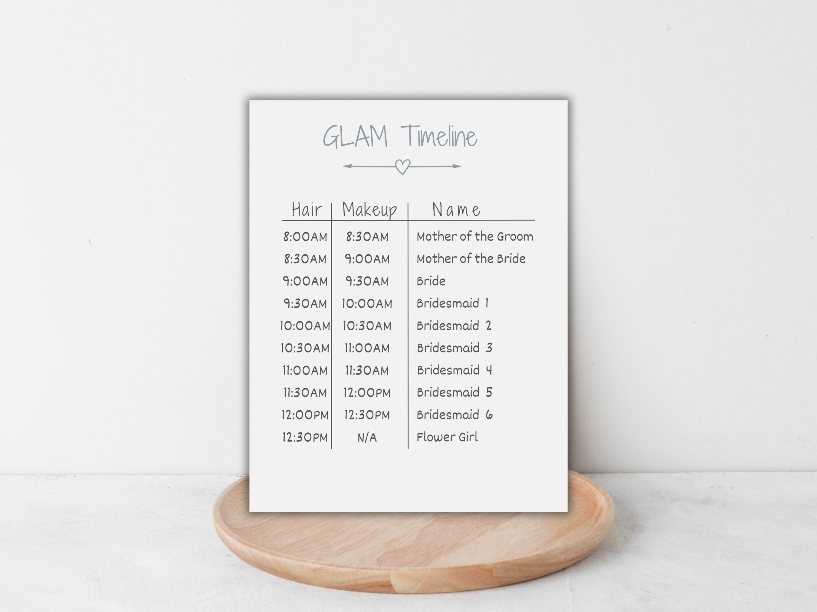 Wedding Party Glam Timeline Printable Wedding Day Itinerary Digital ...