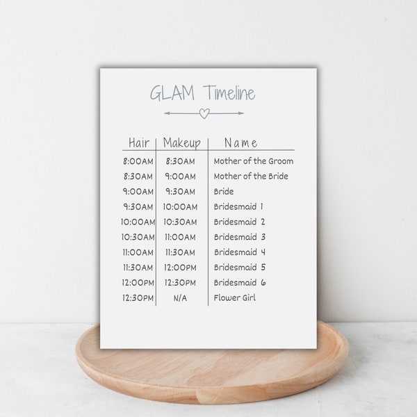 Wedding Hair and Makeup Schedule Etsy