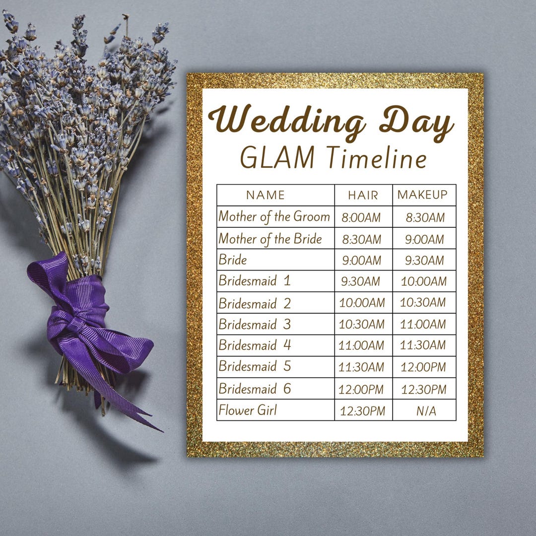 Bridal Hair and Makeup Timeline Wedding Day Gold Wedding Glam Schedule