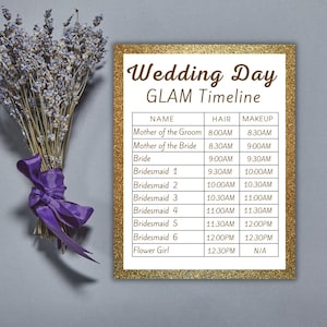Bridal Hair and Makeup Timeline Wedding Day Gold Wedding Glam Schedule ...