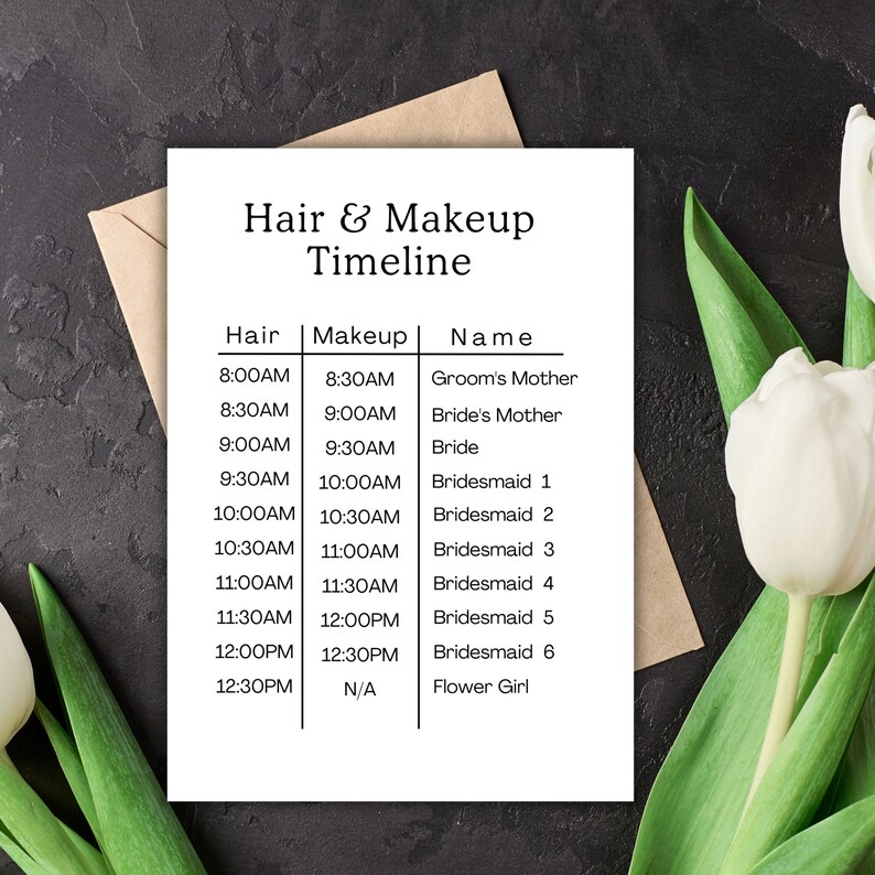Hair and Makeup Timeline Printable Wedding Planning Wedding Etsy