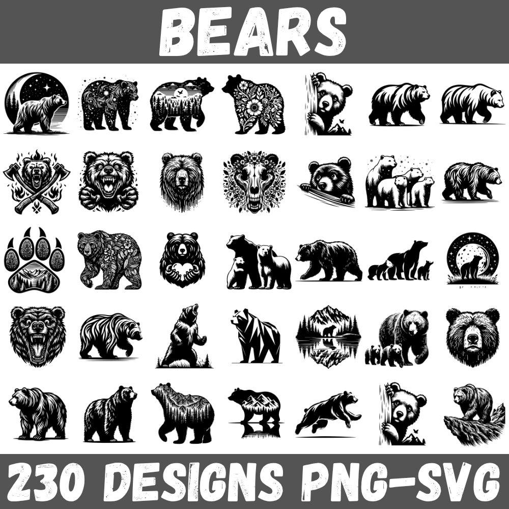Bear Vector Set 230 Bear SVG PNG Bundle for Cricut and Sublimation, Wild Bear ...