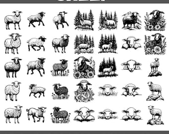 Sheep SVG PNG Bundle: 150 Farm Animal Designs (Digital Download)