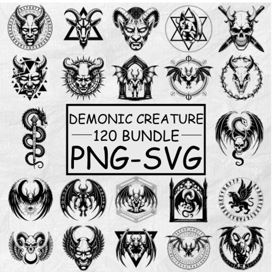 Demonic Creature PNG SVG Bundle, Gothic Devil Logos, Occult Symbols ...