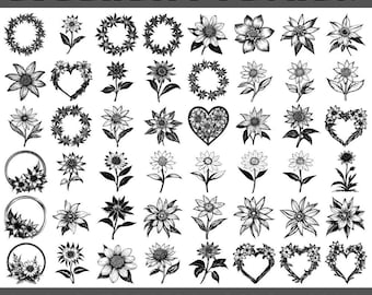 Paquete SVG de flor de edelweiss: Clipart floral alpino, coronas de corazones (descarga digital)