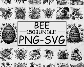 Ensemble de motifs abeilles SVG PNG : nid d'abeille et graphiques floraux