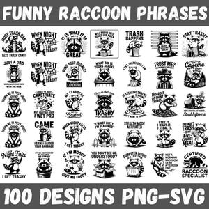 Funny Raccoon Quotes SVG PNG Bundle: 100 Trash Panda Designs