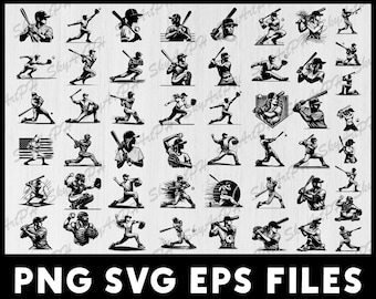 Jugador de béisbol estadounidense SVG, béisbol SVG, mamá de béisbol, equipo de béisbol, papá de béisbol SVG, paquete de 50 béisbol, PNG EPS SVG, descarga instantánea